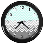 chevron teal grey Wall Clock (Black)
