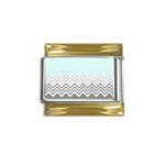 chevron teal grey Gold Trim Italian Charm (9mm)