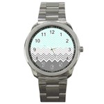 chevron teal grey Sport Metal Watch