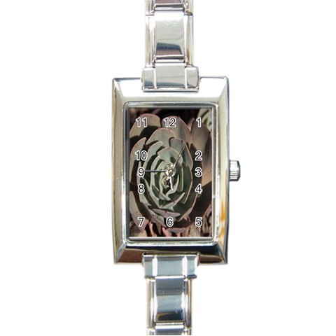 Succulent Green Pink Rosettes Rectangle Italian Charm Watch from ArtsNow.com Front