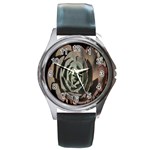 Succulent Green Pink Rosettes Round Metal Watch