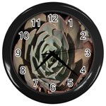 Succulent Green Pink Rosettes Wall Clocks (Black)
