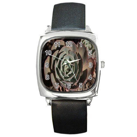 Succulent Green Pink Rosettes Square Metal Watch from ArtsNow.com Front