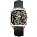 Succulent Green Pink Rosettes Square Metal Watch