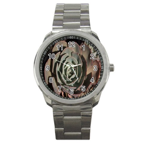 Succulent Green Pink Rosettes Sport Metal Watch from ArtsNow.com Front