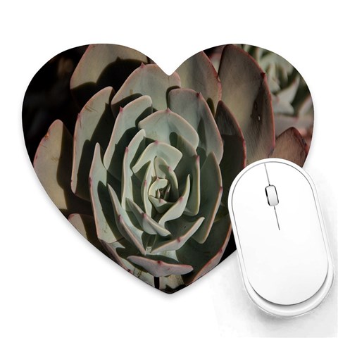 Succulent Green Pink Rosettes Heart Mousepads from ArtsNow.com Front