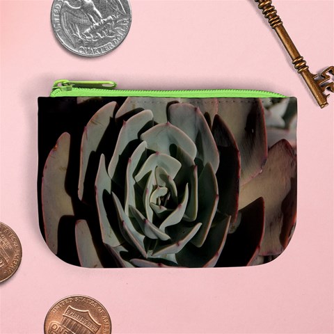 Succulent Green Pink Rosettes Mini Coin Purses from ArtsNow.com Front
