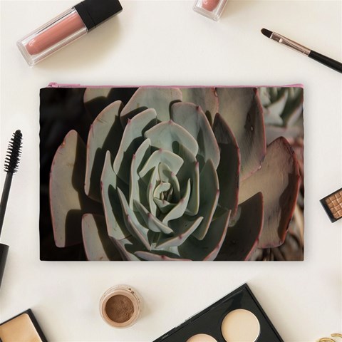 Succulent Green Pink Rosettes Cosmetic Bag (Large)  from ArtsNow.com Front