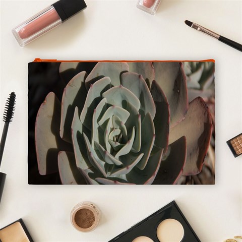Succulent Green Pink Rosettes Cosmetic Bag (Large)  from ArtsNow.com Front