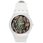 Succulent Green Pink Rosettes Round Plastic Sport Watch (M)