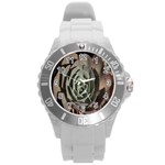Succulent Green Pink Rosettes Round Plastic Sport Watch (L)