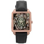 Succulent Green Pink Rosettes Rose Gold Leather Watch 