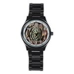 Succulent Green Pink Rosettes Stainless Steel Round Watch