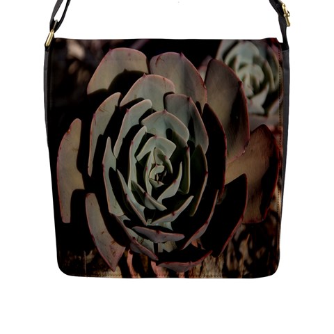 Succulent Green Pink Rosettes Flap Messenger Bag (L)  from ArtsNow.com Front