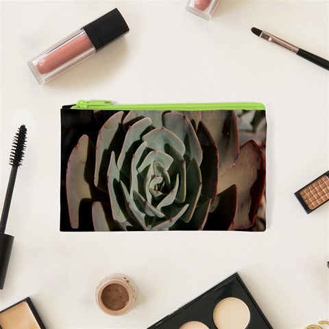 Succulent Green Pink Rosettes Cosmetic Bag (XS) from ArtsNow.com Front