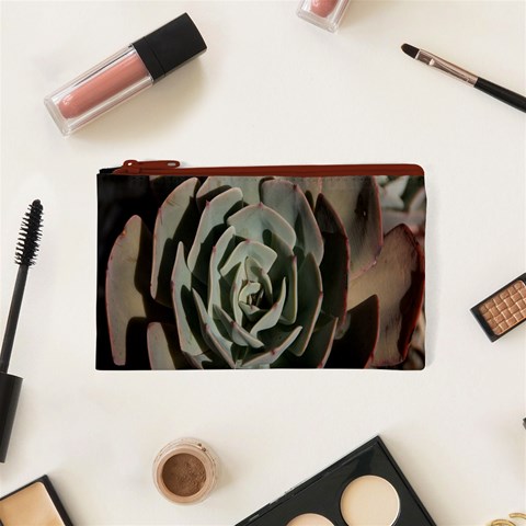 Succulent Green Pink Rosettes Cosmetic Bag (XS) from ArtsNow.com Front