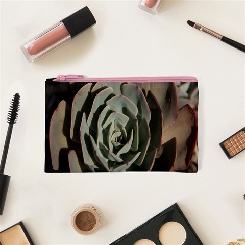 Succulent Green Pink Rosettes Cosmetic Bag (XS) from ArtsNow.com Front