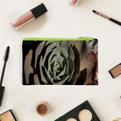 Succulent Green Pink Rosettes Cosmetic Bag (XS) from ArtsNow.com Back