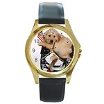 Labrador Puppy 1 Round Gold Metal Watch