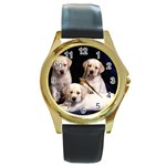 Labrador-Puppy 3 Round Gold Metal Watch