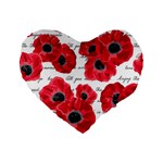 love poppies Standard 16  Premium Flano Heart Shape Cushion 