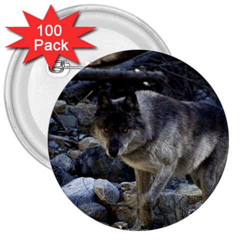 Vision Quest Grey Wolf 3  Button (100 pack) from ArtsNow.com Front