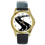 Background Road 8 Round Gold Metal Watch