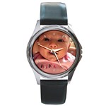Floss Emote Dance Custom Made Unisex Round Metal Watch with Genuine Leather Band Round Metal Watch