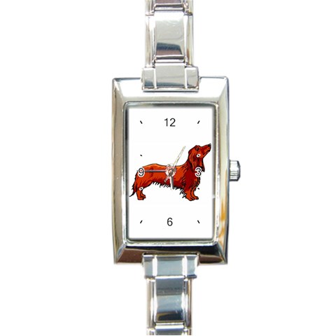 long haired daschund Rectangular Italian Charm Watch from ArtsNow.com Front