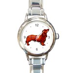 long haired daschund Round Italian Charm Watch