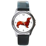 long haired daschund Round Metal Watch