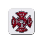 Red Fire Department Cross Rubber Coaster (Square)