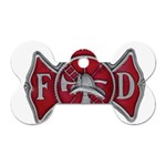 Red Fire Department Cross Dog Tag Bone (One Side)