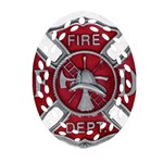 Red Fire Department Cross Ornament (Oval Filigree)