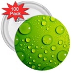 Green Water Drops 3  Button (100 pack)