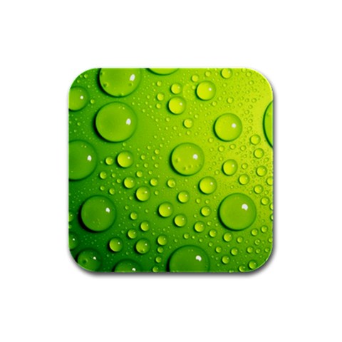 Green Water Drops Rubber Square Coaster (4 pack) from ArtsNow.com Front