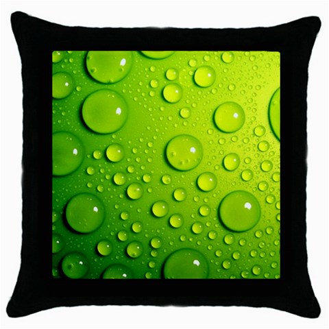 Green Water Drops Throw Pillow Case (Black) from ArtsNow.com Front
