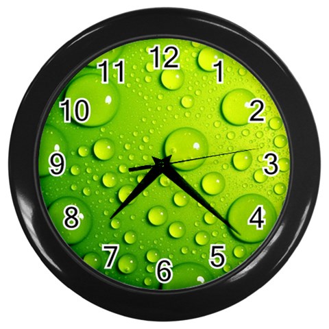 Green Water Drops Wall Clock (Black) from ArtsNow.com Front