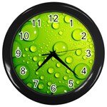 Green Water Drops Wall Clock (Black)