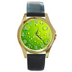 Green Water Drops Round Gold Metal Watch