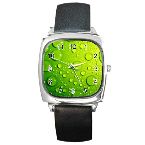Green Water Drops Square Metal Watch from ArtsNow.com Front