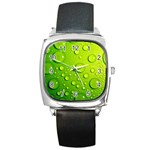 Green Water Drops Square Metal Watch