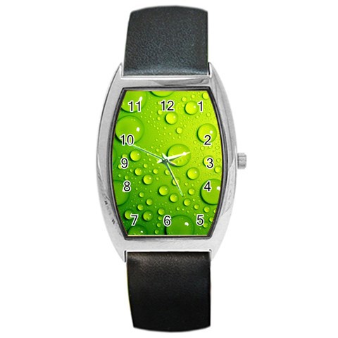 Green Water Drops Barrel Style Metal Watch from ArtsNow.com Front