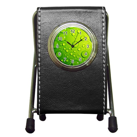 Green Water Drops Pen Holder Desk Clock from ArtsNow.com Front