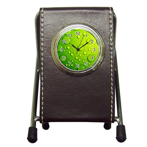 Green Water Drops Pen Holder Desk Clock from ArtsNow.com Front