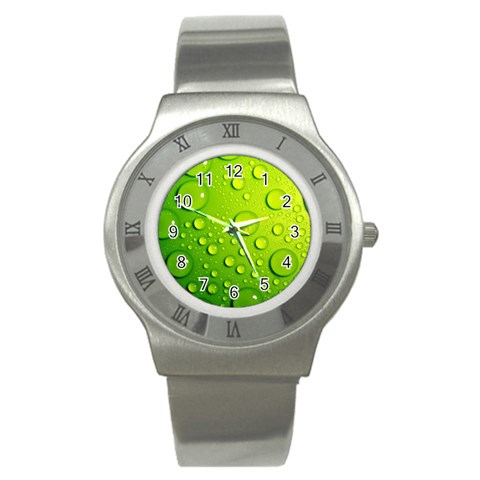 Green Water Drops Stainless Steel Watch from ArtsNow.com Front