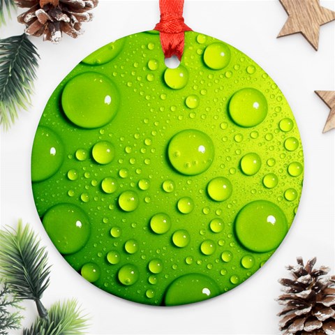 Green Water Drops Round Ornament (Two Sides) from ArtsNow.com Front