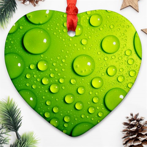 Green Water Drops Heart Ornament (Two Sides) from ArtsNow.com Front
