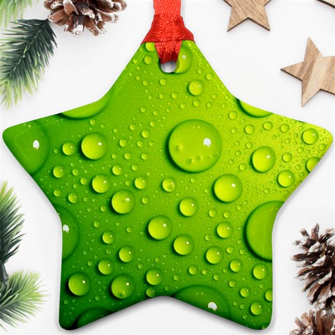 Green Water Drops Star Ornament (Two Sides) from ArtsNow.com Front