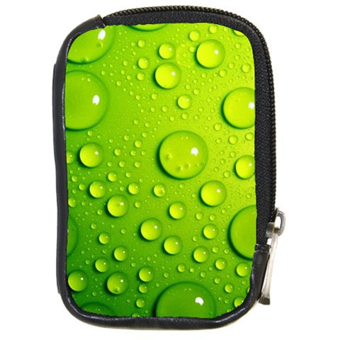 Green Water Drops Compact Camera Leather Case from ArtsNow.com Front